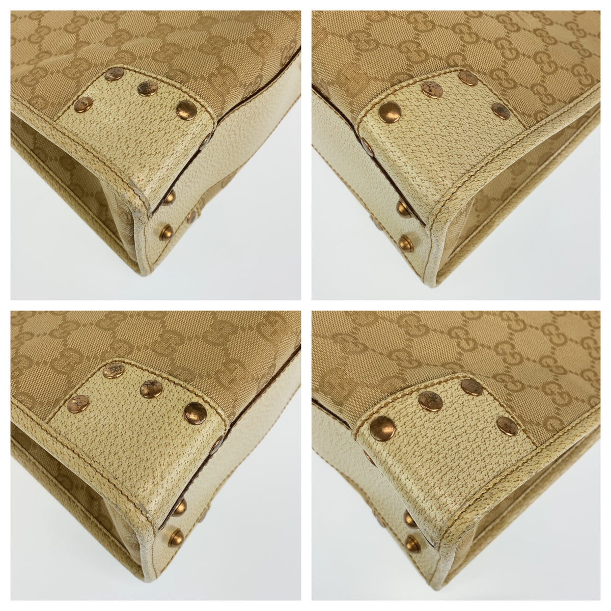 GUCCI Tote Bag 214397 Canvas, Leather Beige Ivory Gold Metal Tote Bag Shoulder Bag GG canvas Women Used Authentic