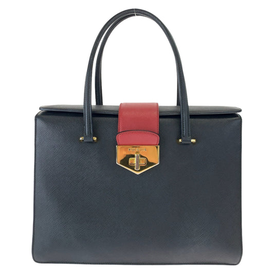 PRADA Handbag B2725C leather Black Red Gold Metal Handbag Tote Bag Safiano leather Women Used Authentic