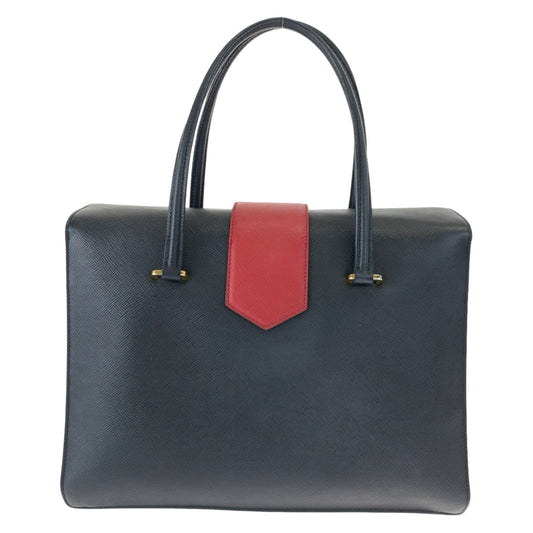 PRADA Handbag B2725C leather Black Red Gold Metal Handbag Tote Bag Safiano leather Women Used Authentic