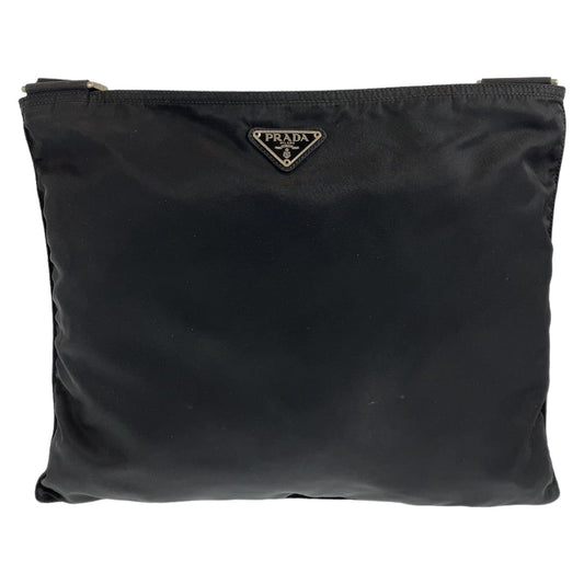 PRADA Shoulder Bag Nylon Black SilverMetal Crossbody Shoulder Bag Sacoche Test Triangle With logo mens Used Authentic