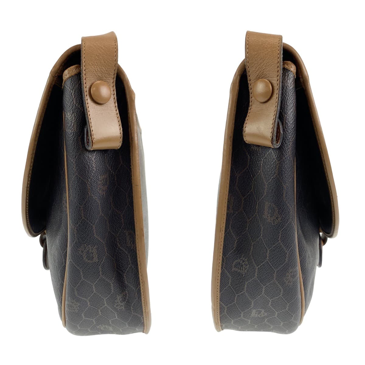Dior Shoulder Bag leather Brown Gold Metal Crossbody Shoulder Bag Pochette Honeycomb Pattern Women Used Authentic