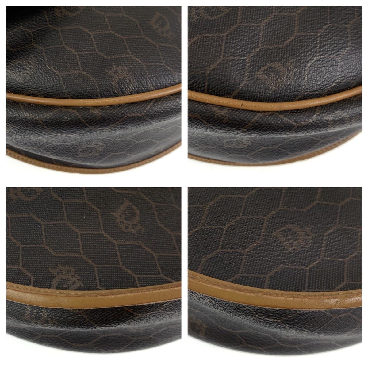 Dior Shoulder Bag leather Brown Gold Metal Crossbody Shoulder Bag Pochette Honeycomb Pattern Women Used Authentic