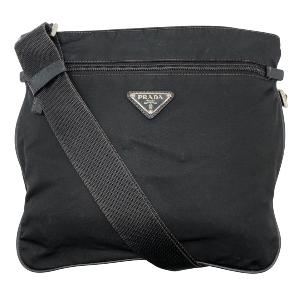 PRADA Shoulder Bag Nylon Black SilverMetal Crossbody Shoulder Bag Pochette Test Triangular logo mens Used Authentic