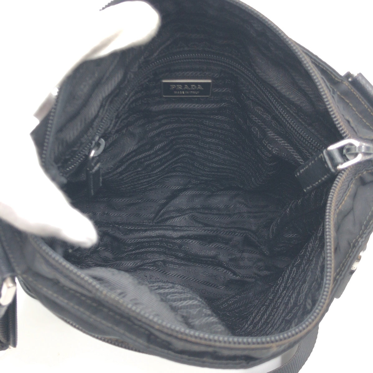 PRADA Shoulder Bag Nylon Black SilverMetal Crossbody Shoulder Bag Pochette Test Triangular logo mens Used Authentic