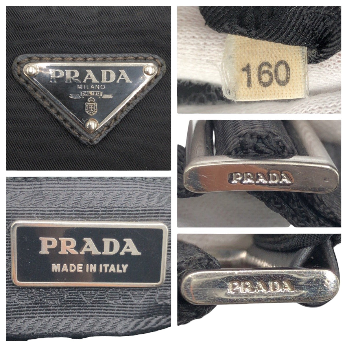 PRADA Shoulder Bag Nylon Black SilverMetal Crossbody Shoulder Bag Pochette Test Triangular logo mens Used Authentic