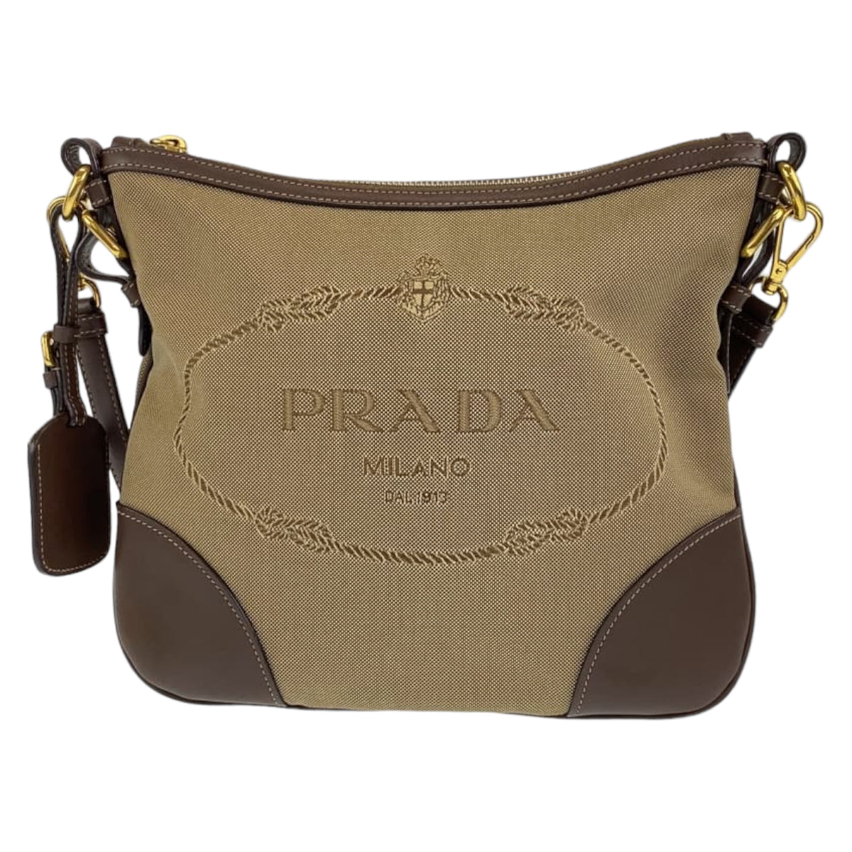 PRADA Shoulder Bag canvas Beige brown Shoulder Bag Crossbody Pochette Unisex Logo jacquard Women Used Authentic