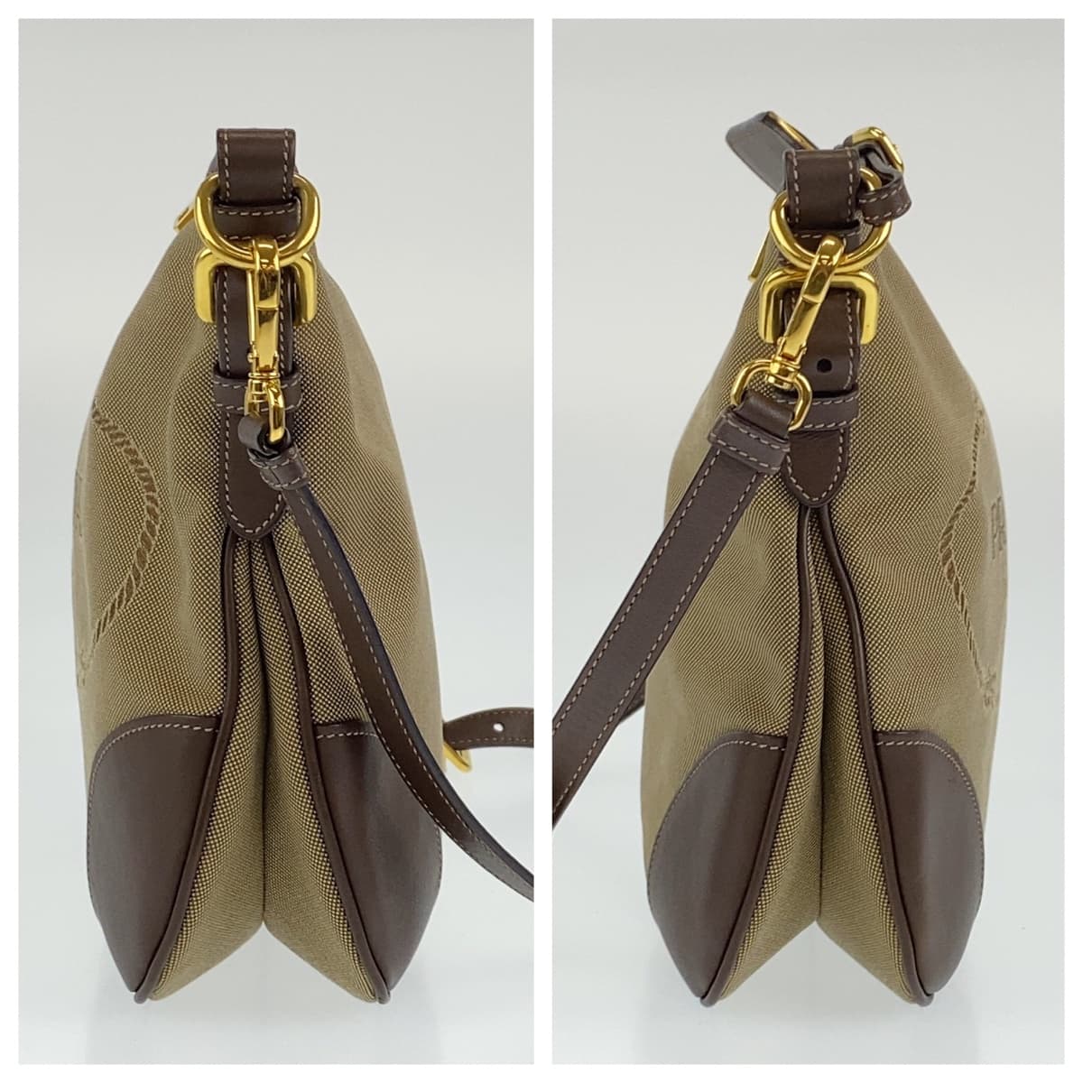 PRADA Shoulder Bag canvas Beige brown Shoulder Bag Crossbody Pochette Unisex Logo jacquard Women Used Authentic