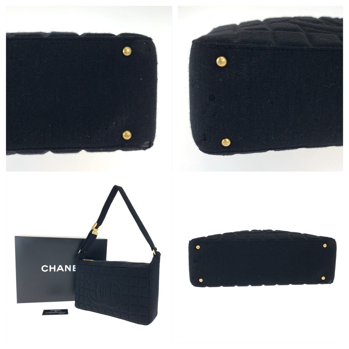 CHANEL Shoulder Bag canvas Black Gold Metal Chocolate bar COCO Mark