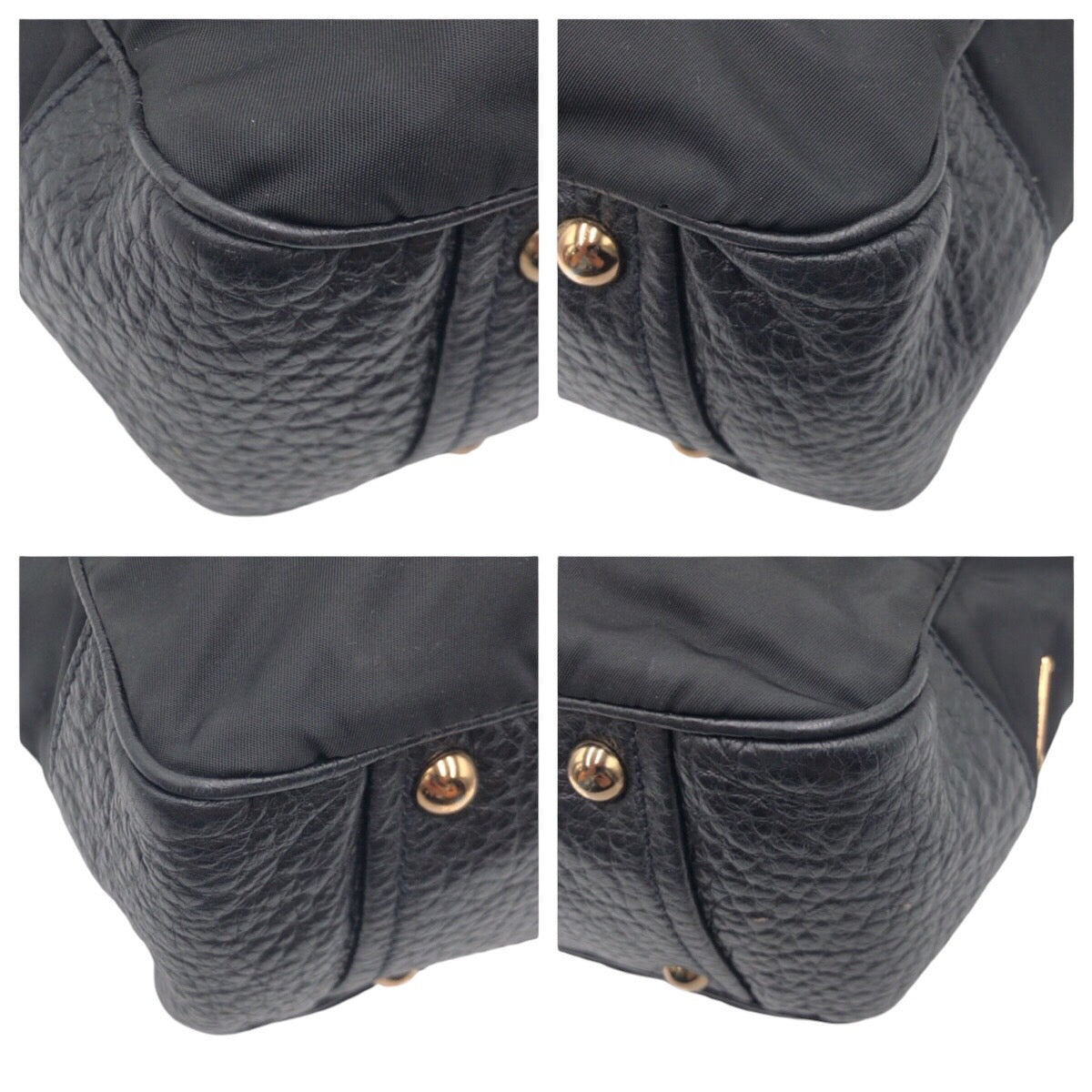 PRADA Shoulder Bag Nylon, Leather Black black Tote Bag Shoulder Bag Vitello Dino Tessuto Triangular logo Women Used Authentic