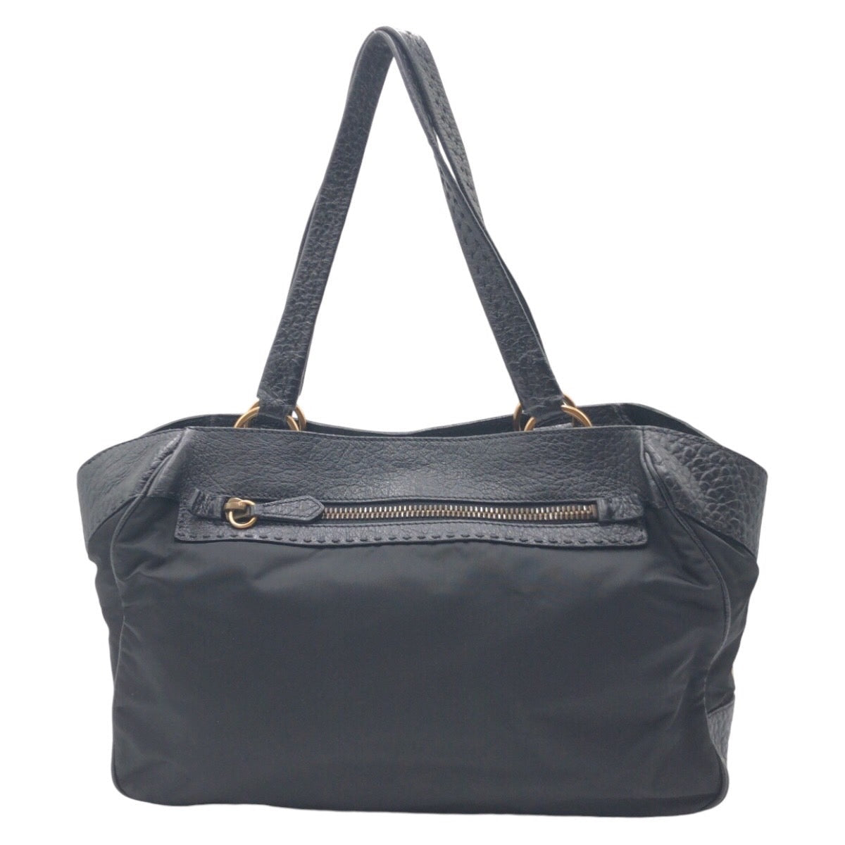 PRADA Shoulder Bag Nylon, Leather Black black Tote Bag Shoulder Bag Vitello Dino Tessuto Triangular logo Women Used Authentic