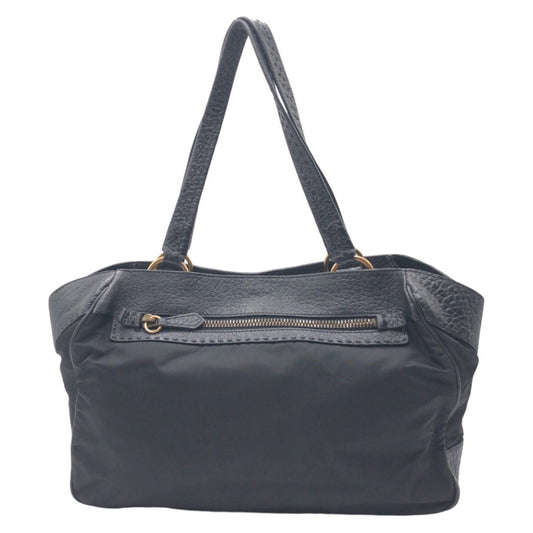 PRADA Shoulder Bag Nylon, Leather Black black Tote Bag Shoulder Bag Vitello Dino Tessuto Triangular logo Women Used Authentic