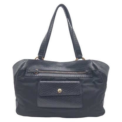 PRADA Shoulder Bag Nylon, Leather Black black Tote Bag Shoulder Bag Vitello Dino Tessuto Triangular logo Women Used Authentic