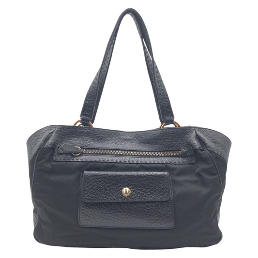 PRADA Shoulder Bag Nylon, Leather Black black Tote Bag Shoulder Bag Vitello Dino Tessuto Triangular logo Women Used Authentic