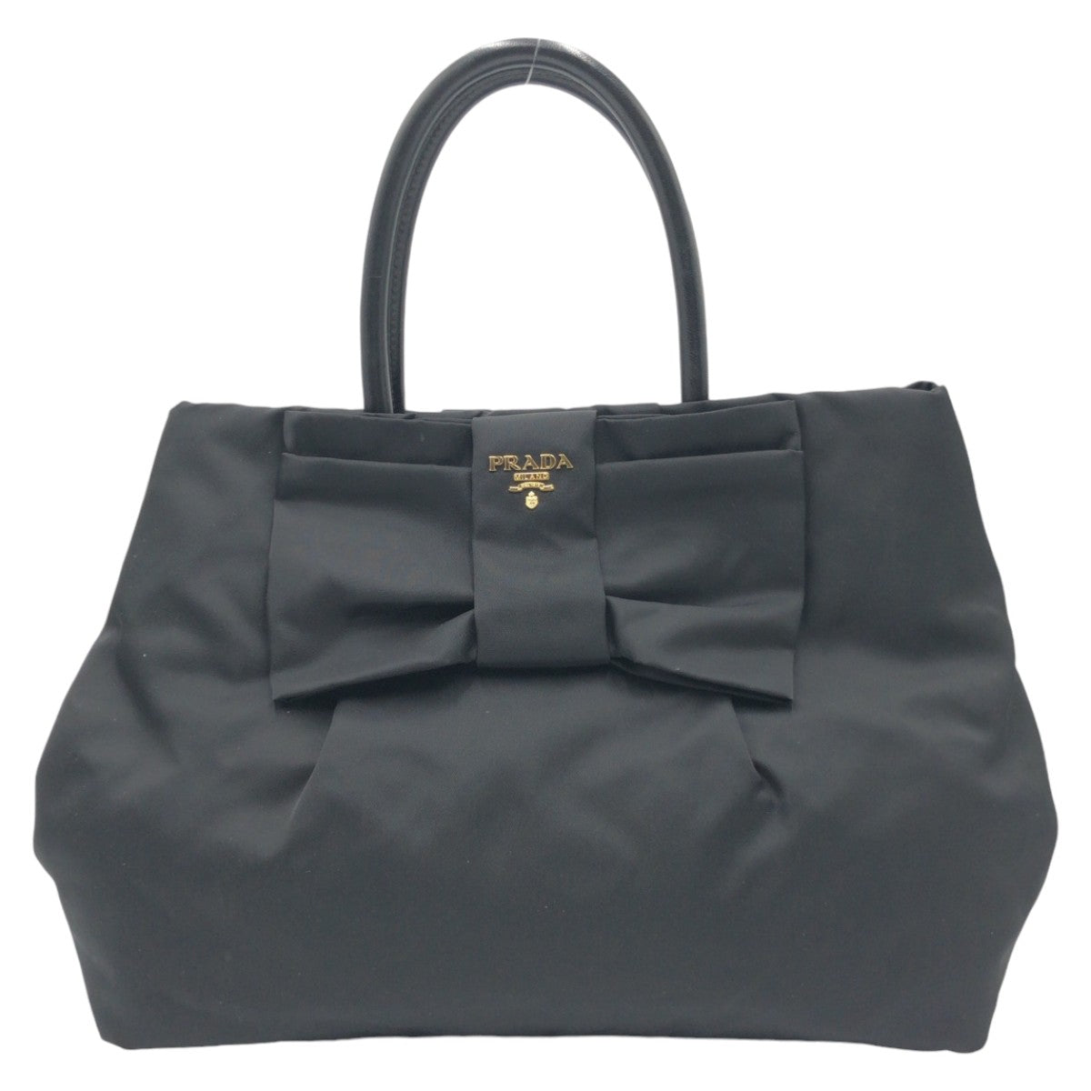 PRADA Tote Bag Nylon Black GoldMetal Tote Bag handbag Test Triangle Logo Ribbon Women Used Authentic