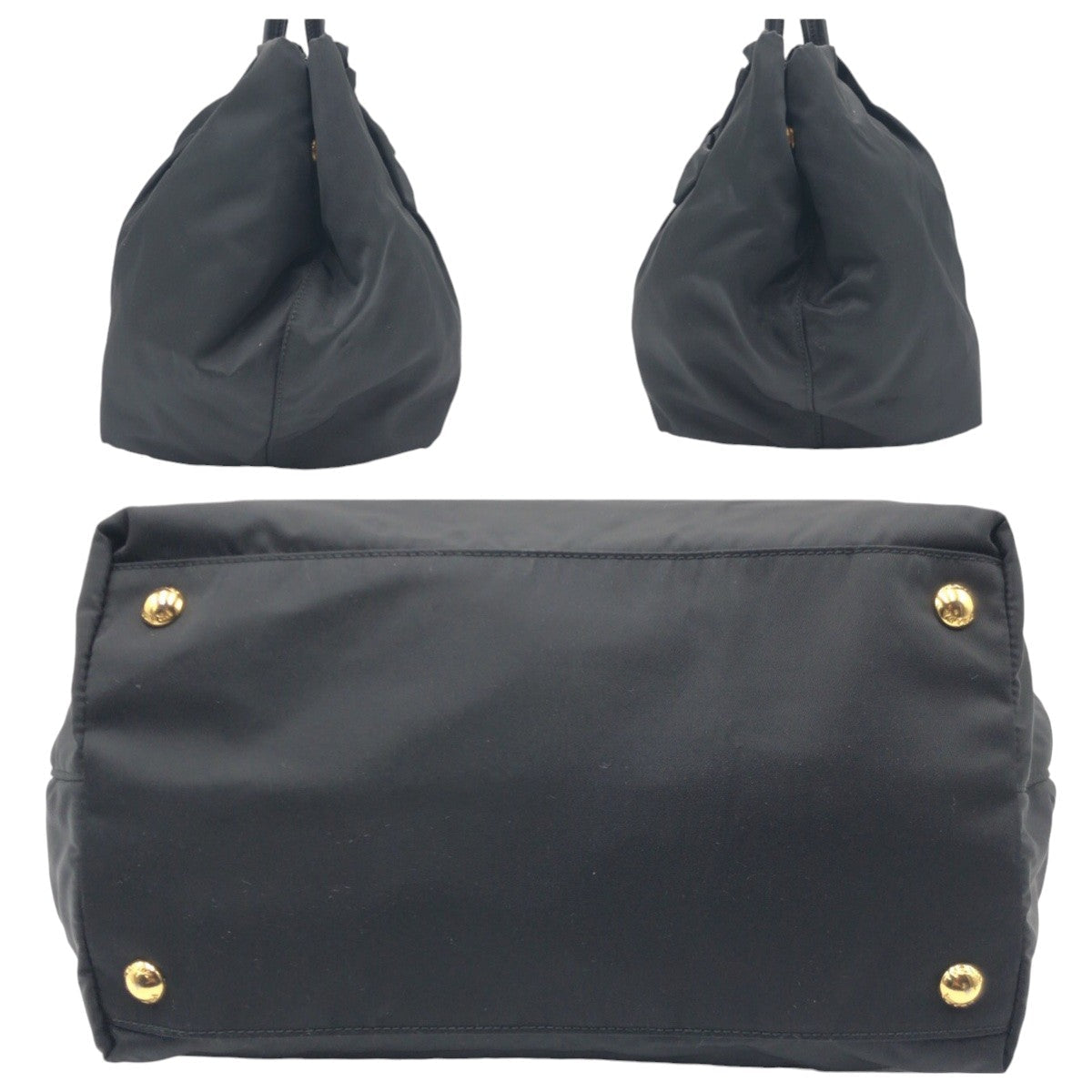 PRADA Tote Bag Nylon Black GoldMetal Tote Bag handbag Test Triangle Logo Ribbon Women Used Authentic