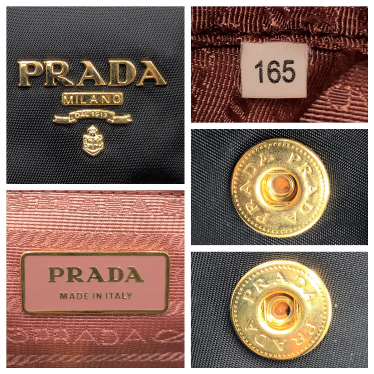 PRADA Tote Bag Nylon Black GoldMetal Tote Bag handbag Test Triangle Logo Ribbon Women Used Authentic
