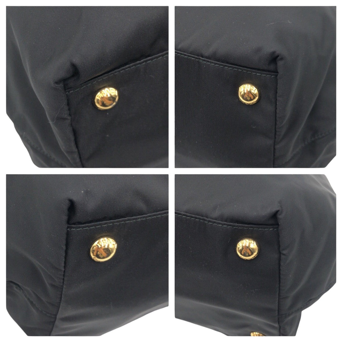 PRADA Tote Bag Nylon Black GoldMetal Tote Bag handbag Test Triangle Logo Ribbon Women Used Authentic