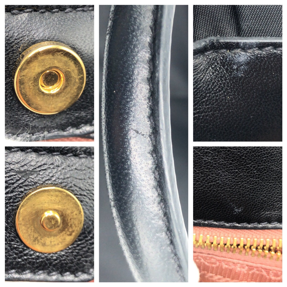 PRADA Tote Bag Nylon Black GoldMetal Tote Bag handbag Test Triangle Logo Ribbon Women Used Authentic