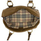 BURBERRY Handbag leather Khaki Brown Gold Metal Handbag Shoulder Bag Medium Check Pattern Women Used Authentic