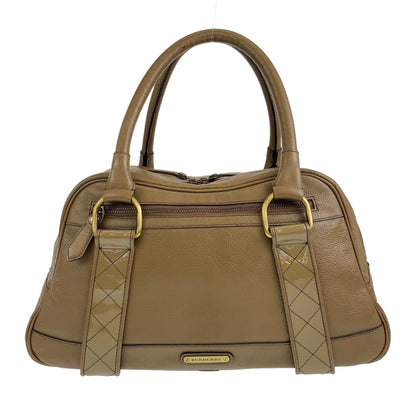 BURBERRY Handbag leather Khaki Brown Gold Metal Handbag Shoulder Bag Medium Check Pattern Women Used Authentic