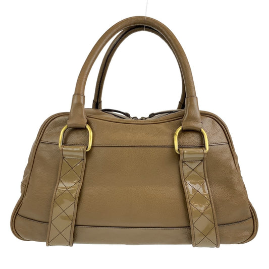 BURBERRY Handbag leather Khaki Brown Gold Metal Handbag Shoulder Bag Medium Check Pattern Women Used Authentic