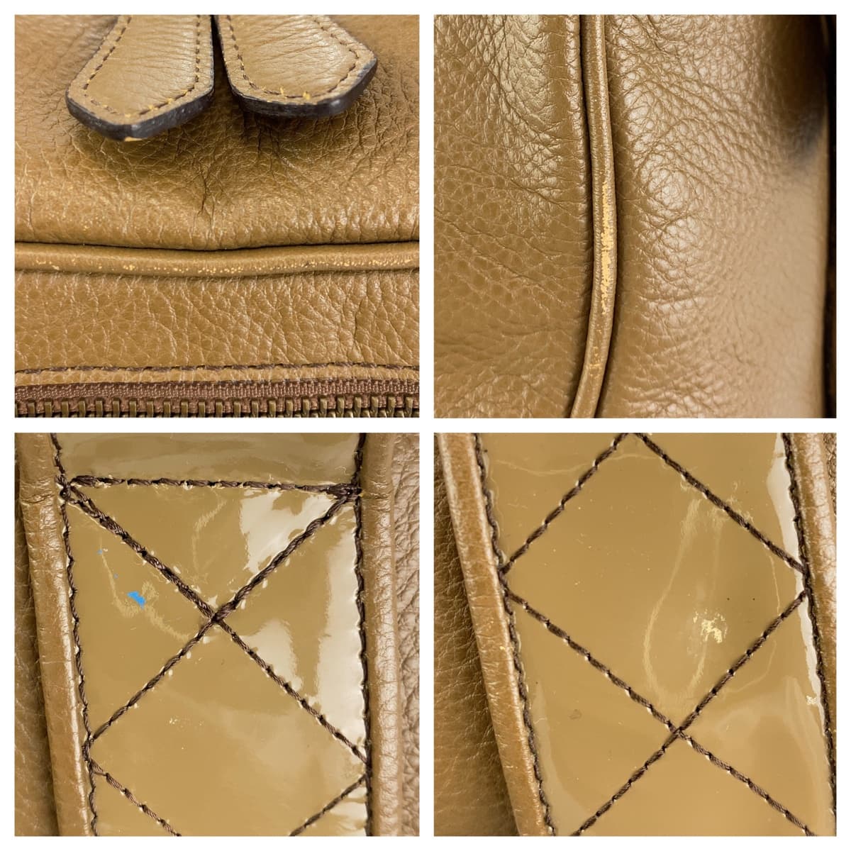 BURBERRY Handbag leather Khaki Brown Gold Metal Handbag Shoulder Bag Medium Check Pattern Women Used Authentic