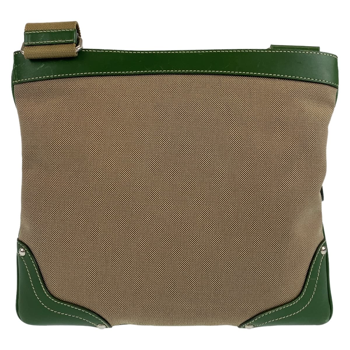PRADA Shoulder Bag Canvas, Leather Beige Green SilverMetal Crossbody Shoulder Bag Messenger Bag Logo jacquard mens Used Authentic