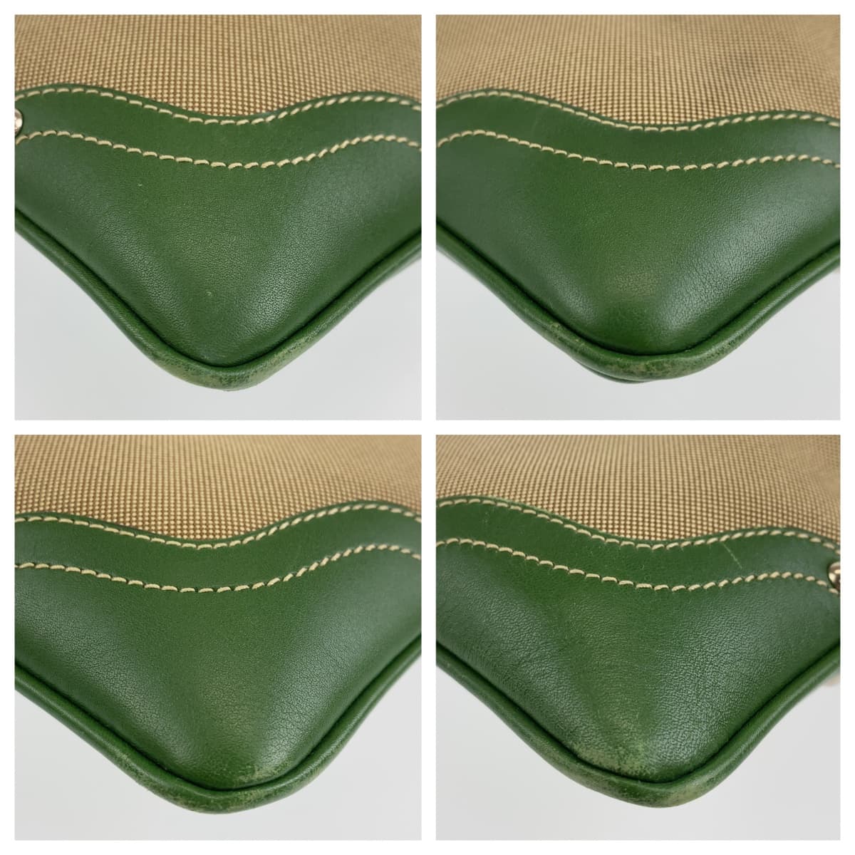 PRADA Shoulder Bag Canvas, Leather Beige Green SilverMetal Crossbody Shoulder Bag Messenger Bag Logo jacquard mens Used Authentic