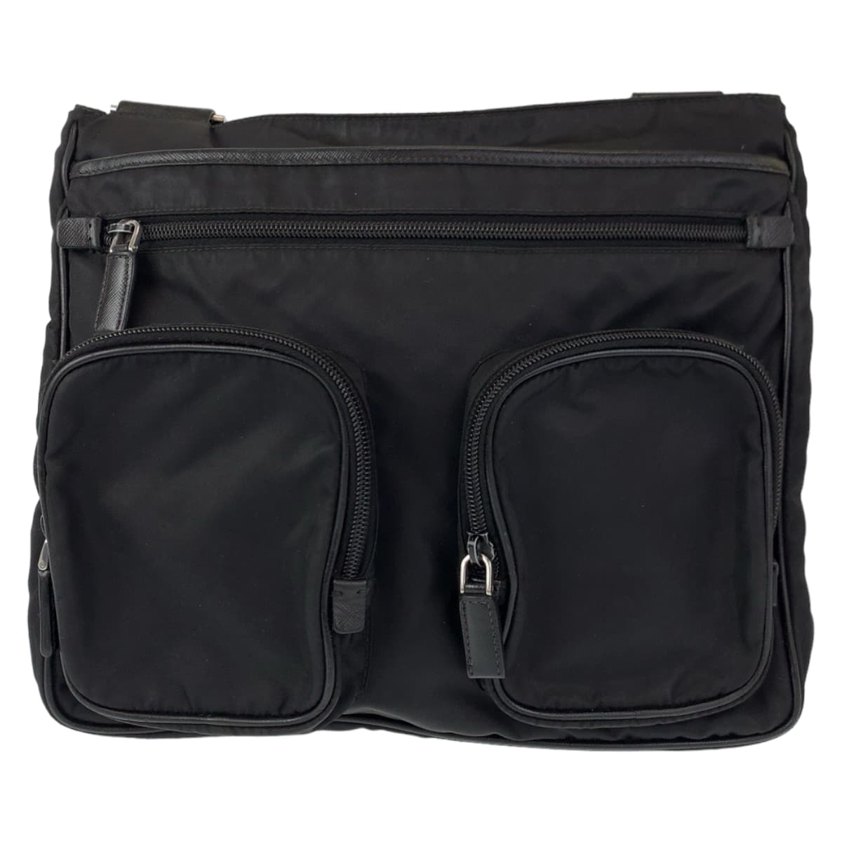 PRADA Shoulder Bag Nylon Black SilverMetal Shoulder Bag Messenger bag Test Triangular logo mens Used Authentic