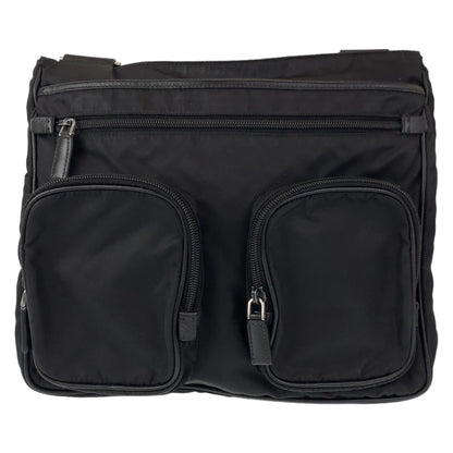 PRADA Shoulder Bag Nylon Black SilverMetal Shoulder Bag Messenger bag Test Triangular logo mens Used Authentic