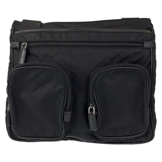 PRADA Shoulder Bag Nylon Black SilverMetal Shoulder Bag Messenger bag Test Triangular logo mens Used Authentic