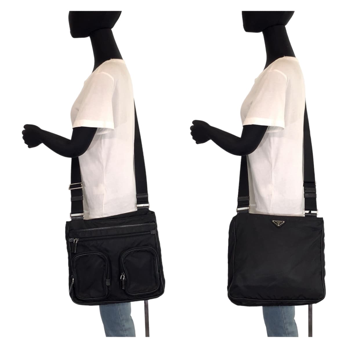 PRADA Shoulder Bag Nylon Black SilverMetal Shoulder Bag Messenger bag Test Triangular logo mens Used Authentic