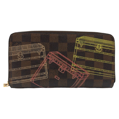 LOUIS VUITTON Long Wallet Purse N63026 leather Brown Gold Metal Long Wallet Purse Long Wallet Zip Around Damier Trunk Zippy wallet Women Used Authentic