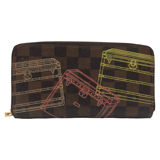 LOUIS VUITTON Long Wallet Purse N63026 leather Brown Gold Metal Long Wallet Purse Long Wallet Zip Around Damier Trunk Zippy wallet Women Used Authentic