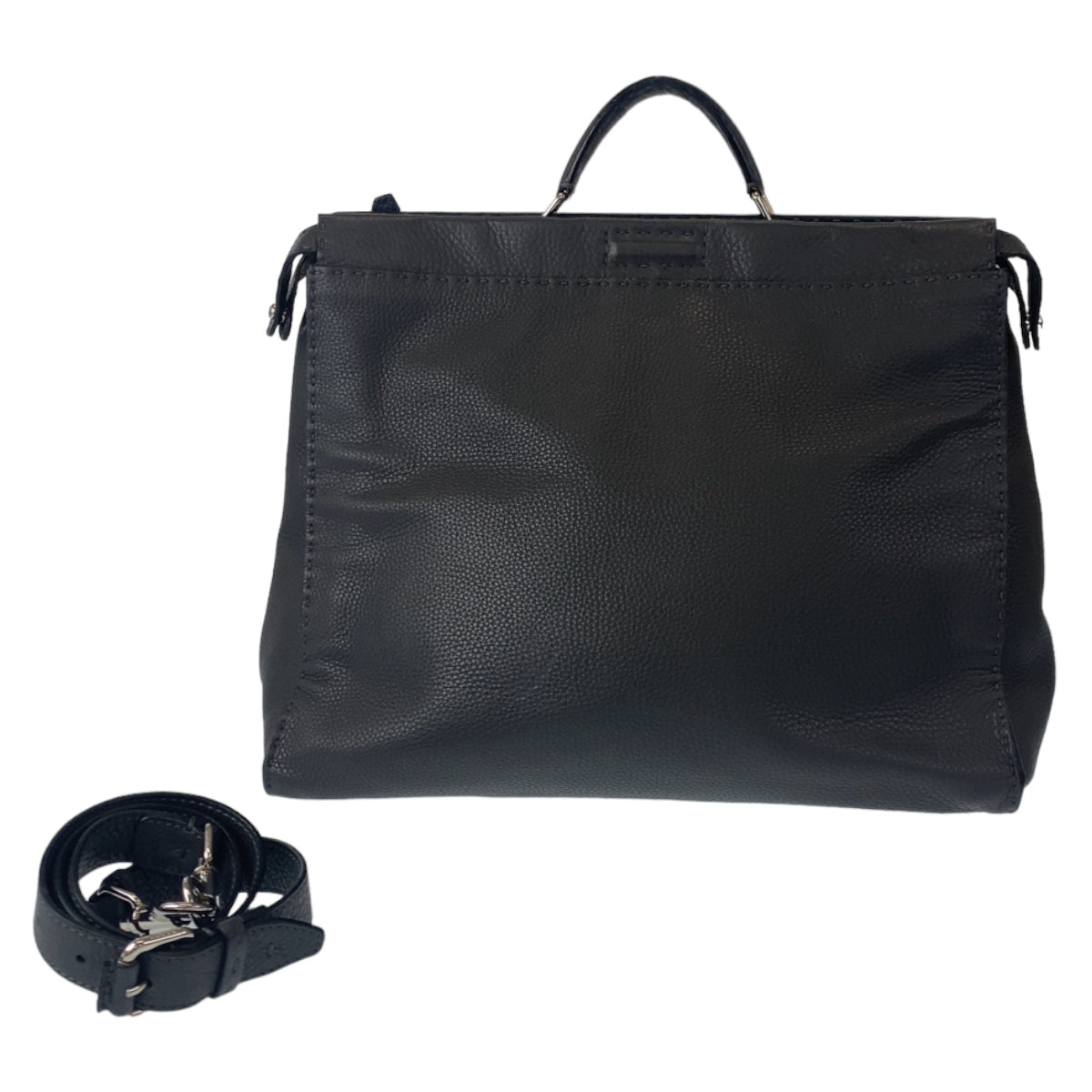 FENDI Business bag leather Grey SilverMetal Business Bag A4 Compatible Shoulder Bag Celeria Peekaboo mens Used Authentic