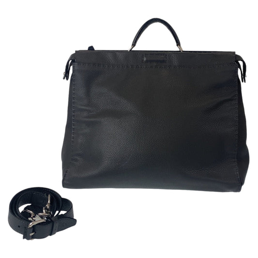 FENDI Business bag leather Grey SilverMetal Business Bag A4 Compatible Shoulder Bag Celeria Peekaboo mens Used Authentic