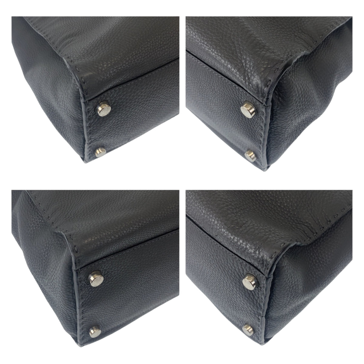 FENDI Business bag leather Grey SilverMetal Business Bag A4 Compatible Shoulder Bag Celeria Peekaboo mens Used Authentic
