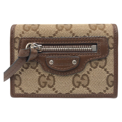 GUCCI Tri-fold wallet GG canvas Brown SilverMetal Folding wallet Compact wallet Balenciaga Collaboration The Hacker Project mens Used Authentic