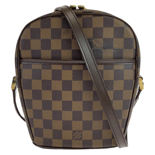 LOUIS VUITTON Shoulder Bag N51294 PVC Brown Gold Metal Crossbody Shoulder Bag Pochette Damier Ipanema PM Women Used Authentic