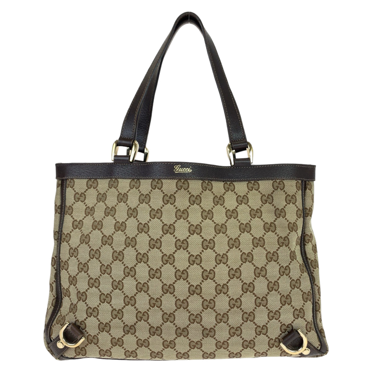 GUCCI Tote Bag 170004 GG canvas, leather Beige Brown Gold Metal Tote Bag Shoulder Bag Abbey Women Used Authentic