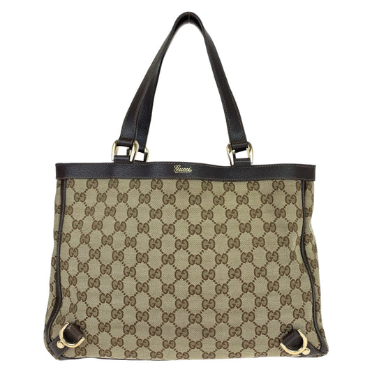 GUCCI Tote Bag 170004 GG canvas, leather Beige Brown Gold Metal Tote Bag Shoulder Bag Abbey Women Used Authentic