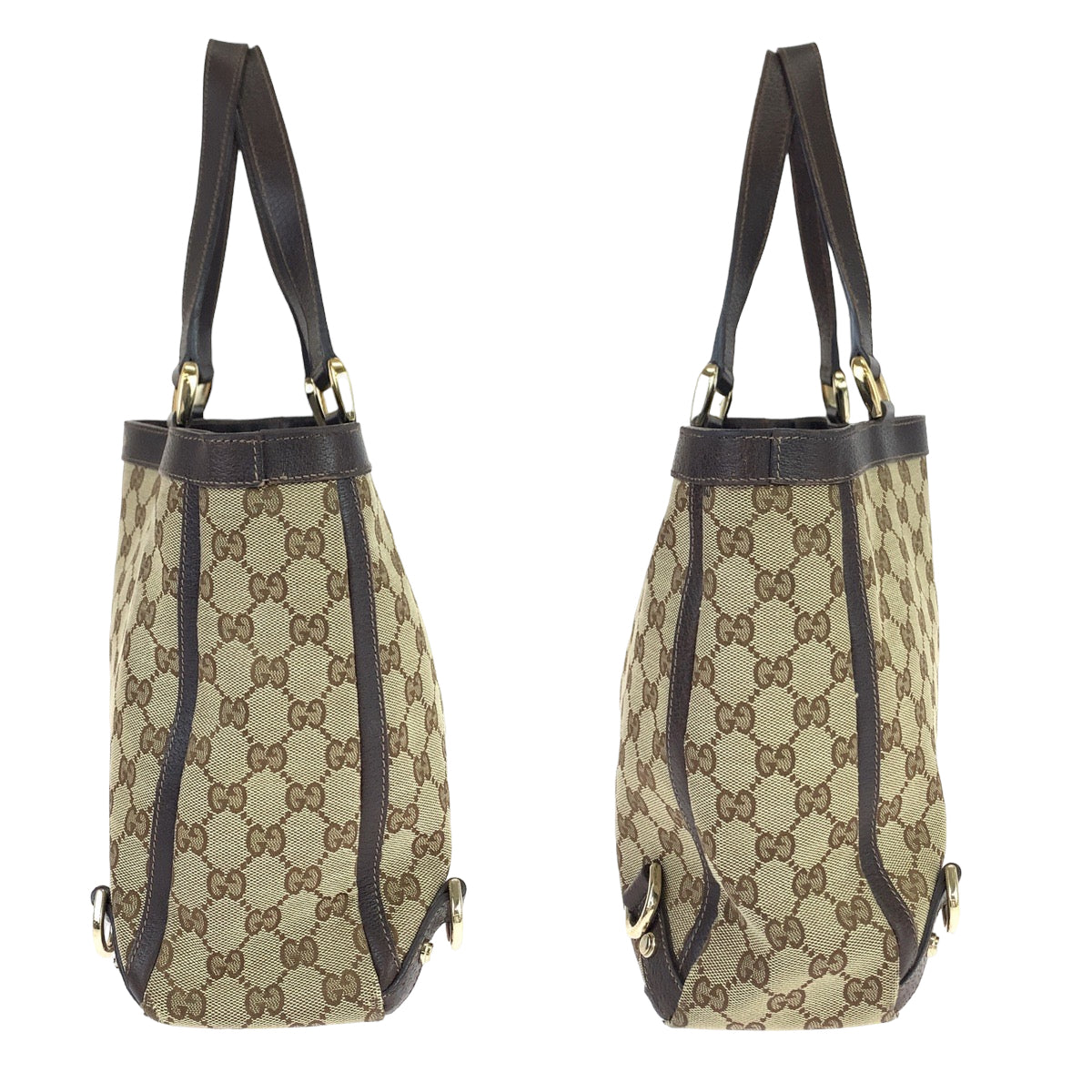 GUCCI Tote Bag 170004 GG canvas, leather Beige Brown Gold Metal Tote Bag Shoulder Bag Abbey Women Used Authentic