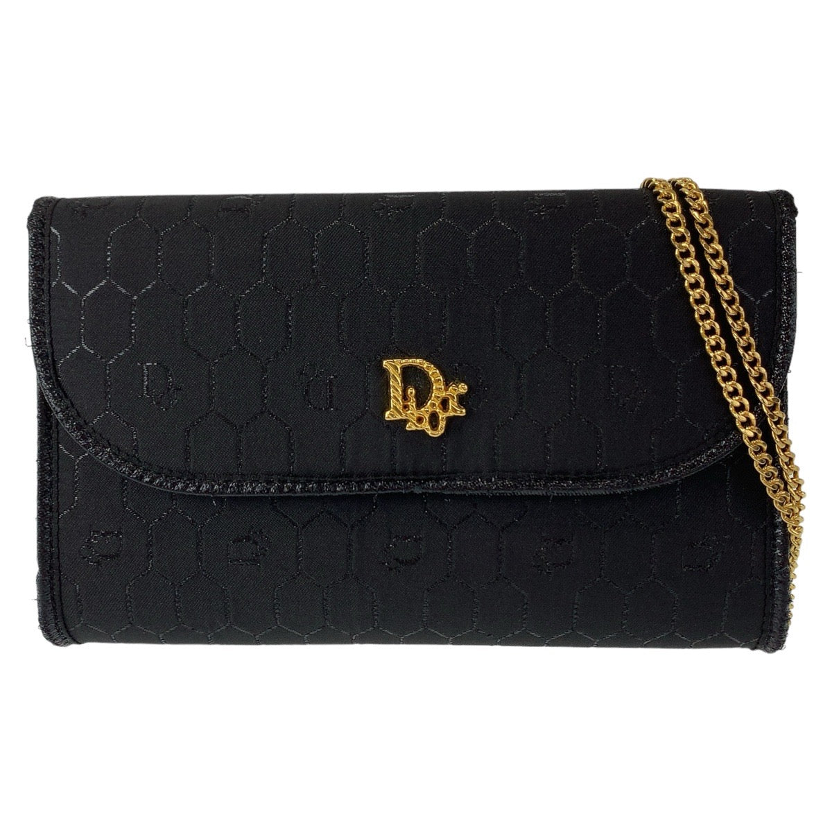 Dior Shoulder Bag canvas Dark Navy Gold Metal Shoulder Bag Accessory Pouch Pochette Honeycomb Pattern Women Used Authentic