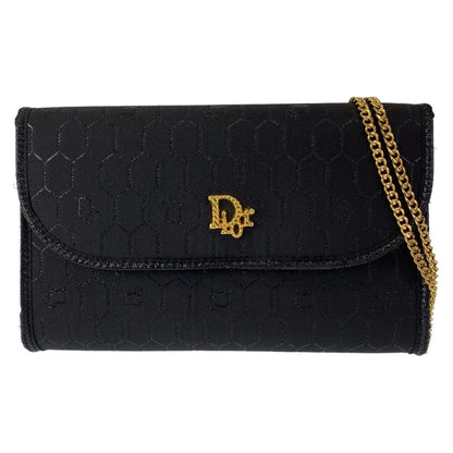 Dior Shoulder Bag canvas Dark Navy Gold Metal Shoulder Bag Accessory Pouch Pochette Honeycomb Pattern Women Used Authentic