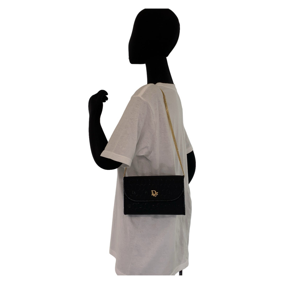 Dior Shoulder Bag canvas Dark Navy Gold Metal Shoulder Bag Accessory Pouch Pochette Honeycomb Pattern Women Used Authentic
