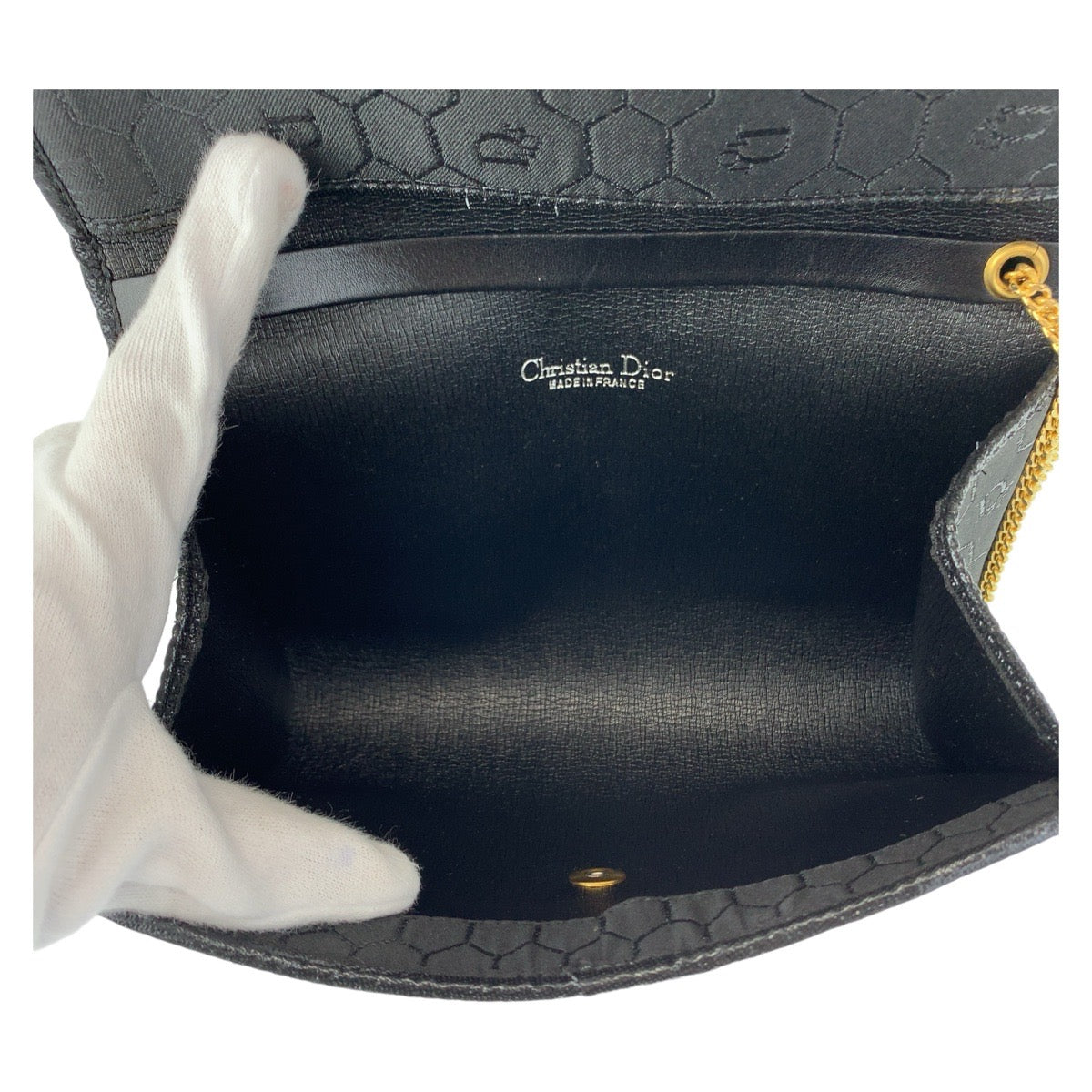 Dior Shoulder Bag canvas Dark Navy Gold Metal Shoulder Bag Accessory Pouch Pochette Honeycomb Pattern Women Used Authentic