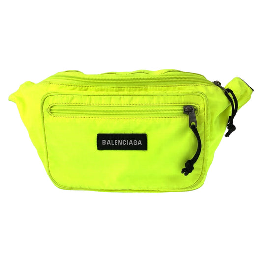 BALENCIAGA Waist bag 482389 Nylon Fluorescent Neon Yellow Waist pouch Explorer mens Used Authentic
