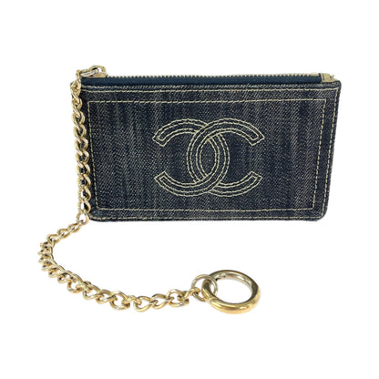 CHANEL Coin case denim Denim blue Coin case with chain and coin pocket Sparkling denim COCO Mark Women Used Authentic