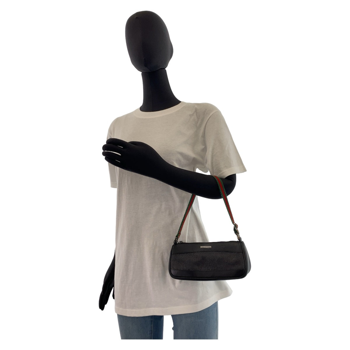 GUCCI Handbag 92320 Canvas, Leather Black Silver Metal Handbag accessory pouch Sherry line Women Used Authentic