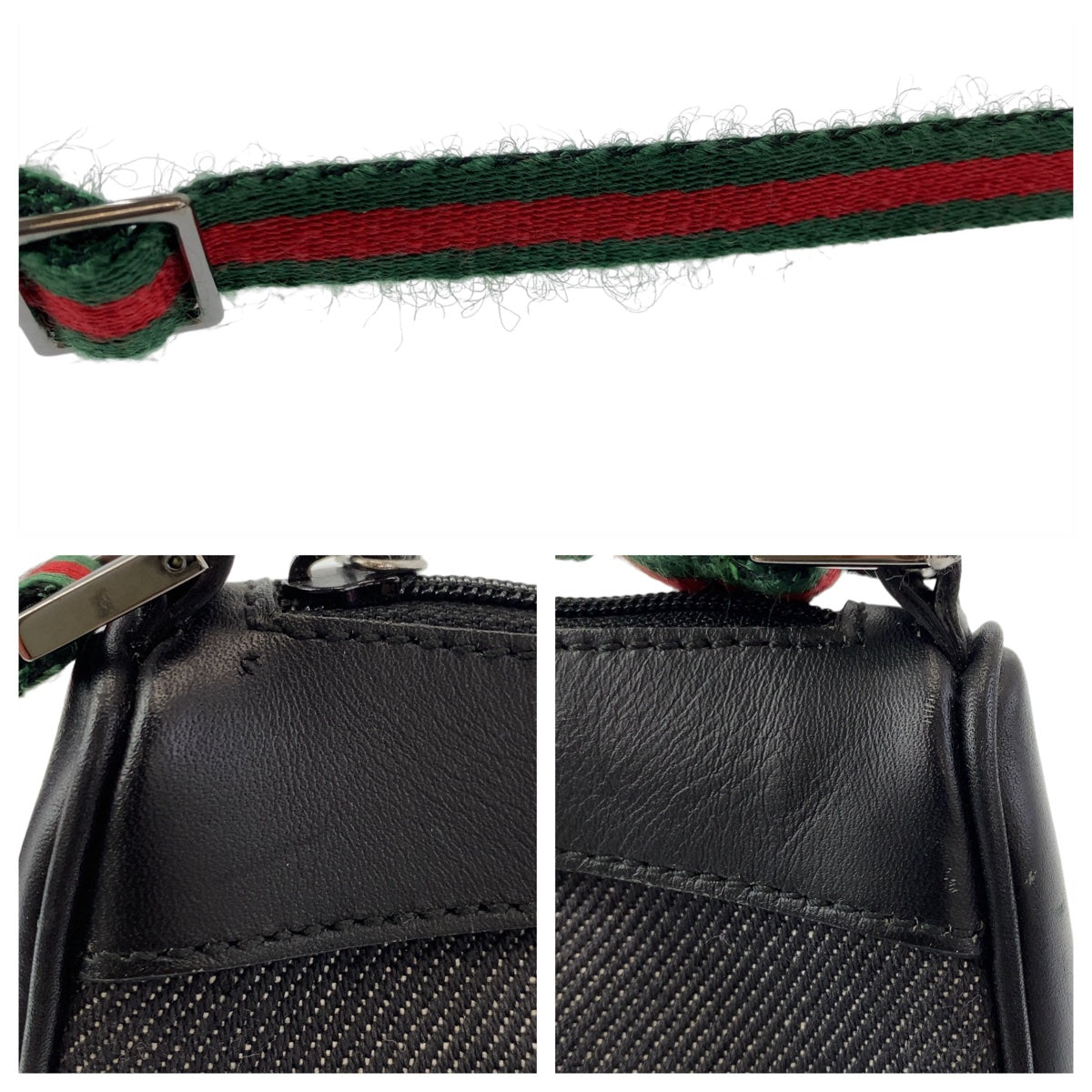 GUCCI Handbag 92320 Canvas, Leather Black Silver Metal Handbag accessory pouch Sherry line Women Used Authentic